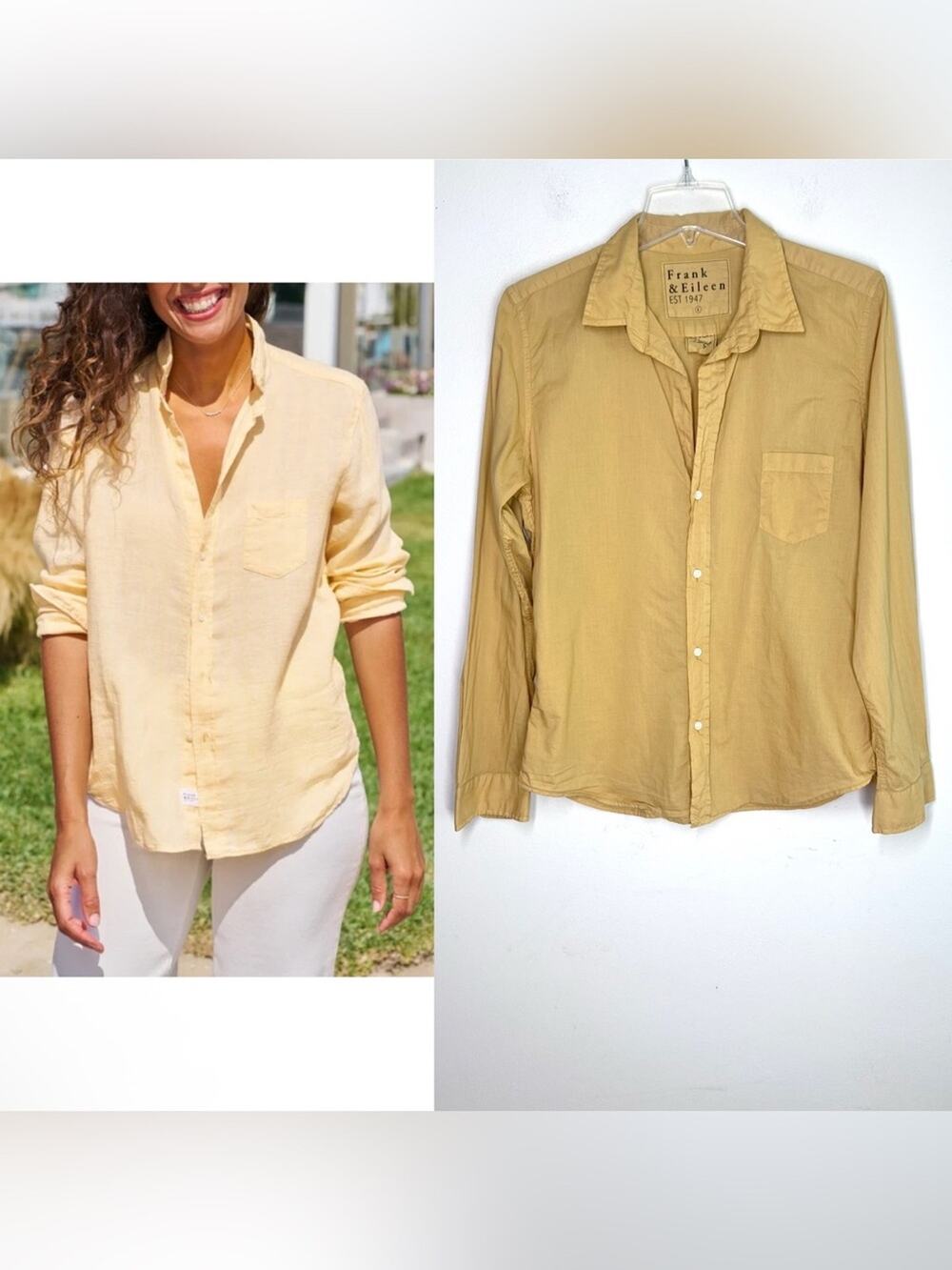Frank & Eileen Barry Vintage Gold Tailored Button-Up Shirt Sz L